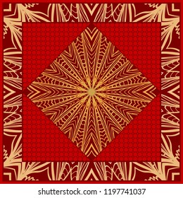 Design print for kerchief. The pattern of geometric floral ornament. Vector illustration. The idea for design prints for neck scarves, carpets, bandana