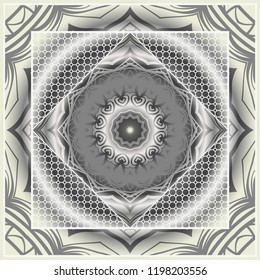 Design print for kerchief. The pattern of geometric floral ornament. Vector illustration. The idea for design prints for neck scarves, carpets, bandana