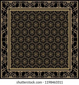Design print for kerchief. The pattern of geometric floral ornament. Vector illustration. The idea for design prints for neck scarves, carpets, bandanas.