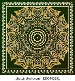 Design print for kerchief. The pattern of geometric floral ornament. Vector illustration. The idea for design prints for neck scarves, carpets, bandana