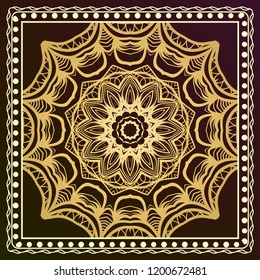 Design print for kerchief. The pattern of geometric floral ornament. Vector illustration. The idea for design prints for neck scarves, carpets, bandana