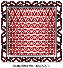 Design print for kerchief. The pattern of geometric floral ornament. Vector illustration. The idea for design prints for neck scarves, carpets, bandanas.