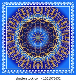 Design print for kerchief. The pattern of geometric floral ornament. Vector illustration. The idea for design prints for neck scarves, carpets, bandana