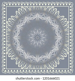 Design print for kerchief. The pattern of geometric floral ornament. Vector illustration. The idea for design prints for neck scarves, carpets, bandana
