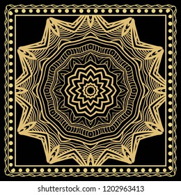 Design print for kerchief. The pattern of geometric floral ornament. Vector illustration. The idea for design prints for neck scarves, carpets, bandana