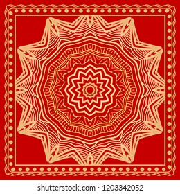 Design print for kerchief. The pattern of geometric floral ornament. Vector illustration. The idea for design prints for neck scarves, carpets, bandana