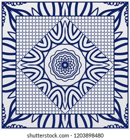 Design print for kerchief. The pattern of geometric floral ornament. Vector illustration. The idea for design prints for neck scarves, carpets, bandana
