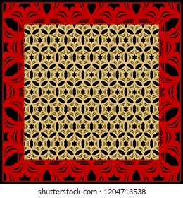 Design print for kerchief. The pattern of geometric floral ornament. Vector illustration. The idea for design prints for neck scarves, carpets, bandanas