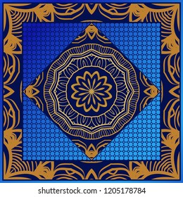 Design print for kerchief. The pattern of geometric floral ornament. Vector illustration. The idea for design prints for neck scarves, carpets, bandana