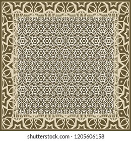 Design print for kerchief. The pattern of geometric floral ornament. Vector illustration. The idea for design prints for neck scarves, carpets, bandanas