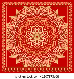 Design print for kerchief. The pattern of geometric floral ornament. Vector illustration. The idea for design prints for neck scarves, carpets, bandana