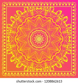 Design print for kerchief. The pattern of geometric floral ornament. Vector illustration. The idea for design prints for neck scarves, carpets, bandana