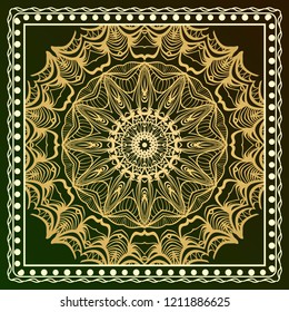 Design print for kerchief. The pattern of geometric floral ornament. Vector illustration. The idea for design prints for neck scarves, carpets, bandana