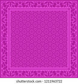 Design print for kerchief. The pattern of geometric floral ornament. Vector illustration. The idea for design prints for neck scarves, carpets, bandanas.