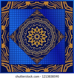 Design print for kerchief. The pattern of geometric floral ornament. Vector illustration. The idea for design prints for neck scarves, carpets, bandana
