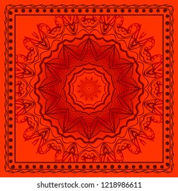 Design print for kerchief. The pattern of geometric floral ornament. Vector illustration. The idea for design prints for neck scarves, carpets, bandana