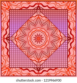 Design print for kerchief. The pattern of geometric floral ornament. Vector illustration. The idea for design prints for neck scarves, carpets, bandana