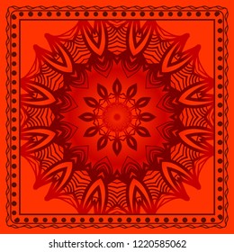Design print for kerchief. The pattern of geometric floral ornament. Vector illustration. The idea for design prints for neck scarves, carpets, bandana
