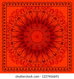 Design print for kerchief. The pattern of geometric floral ornament. Vector illustration. The idea for design prints for neck scarves, carpets, bandana