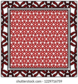 Design print for kerchief. The pattern of geometric floral ornament. Vector illustration. The idea for design prints for neck scarves, carpets, bandanas.