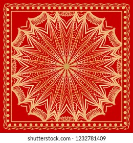 Design print for kerchief. The pattern of geometric floral ornament. Vector illustration. The idea for design prints for neck scarves, carpets, bandana