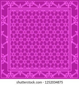 Design print for kerchief. The pattern of geometric floral ornament. Vector illustration. The idea for design prints for neck scarves, carpets, bandanas.
