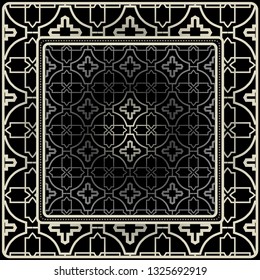 Design Print For Kerchief. The Pattern Of Geometric Ornament. Vector Illustration. The Idea For Design Prints For Neck Scarves, Carpets, Bandanas. Black silver color.