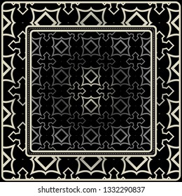 Design Print For Kerchief. The Pattern Of Geometric Ornament. Vector Illustration. The Idea For Design Prints For Neck Scarves, Carpets, Bandanas. Black silver color.