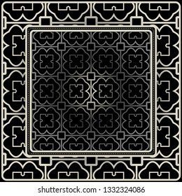 Design Print For Kerchief. The Pattern Of Geometric Ornament. Vector Illustration. The Idea For Design Prints For Neck Scarves, Carpets, Bandanas. Black silver color.