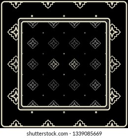 Design Print For Kerchief. The Pattern Of Geometric Ornament. Vector Illustration. The Idea For Design Prints For Neck Scarves, Carpets, Bandanas. Black silver color.