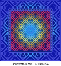 Design Print For Kerchief. The Pattern Of Geometric Ornament. Vector Illustration. The Idea For Design Prints For Neck Scarves, Carpets, Bandanas.