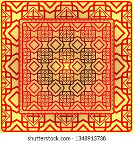 Design Print For Kerchief. The Pattern Of Geometric Ornament. Vector Illustration. The Idea For Design Prints For Neck Scarves, Carpets, Bandanas.