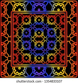 Design Print For Kerchief. The Pattern Of Geometric Ornament. Vector Illustration. The Idea For Design Prints For Neck Scarves, Carpets, Bandanas.