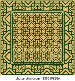 Design Print For Kerchief. The Pattern Of Geometric Ornament. Vector Illustration. The Idea For Design Prints For Neck Scarves, Carpets, Bandanas.