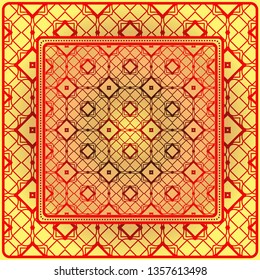 Design Print For Kerchief. The Pattern Of Geometric Ornament. Vector Illustration. The Idea For Design Prints For Neck Scarves, Carpets, Bandanas.