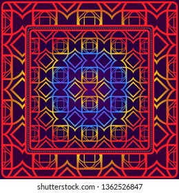 Design Print For Kerchief. The Pattern Of Geometric Ornament. Vector Illustration. The Idea For Design Prints For Neck Scarves, Carpets, Bandanas.