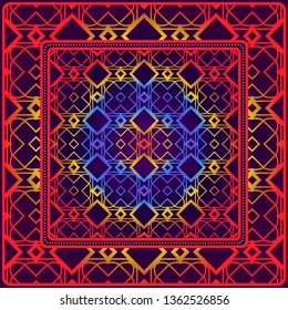 Design Print For Kerchief. The Pattern Of Geometric Ornament. Vector Illustration. The Idea For Design Prints For Neck Scarves, Carpets, Bandanas.