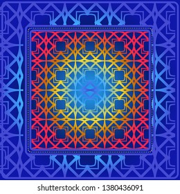 Design Print For Kerchief. The Pattern Of Geometric Ornament. Vector Illustration. The Idea For Design Prints For Neck Scarves, Carpets, Bandanas.