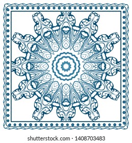 Design Print For Kerchief. The Pattern Of Geometric Ornament. Vector Illustration. The Idea For Design Prints For Neck Scarves, Carpets, Bandanas.