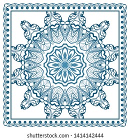 Design Print For Kerchief. The Pattern Of Geometric Ornament. Vector Illustration. The Idea For Design Prints For Neck Scarves, Carpets, Bandanas.
