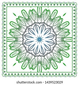 Design Print For Kerchief. The Pattern Of Geometric Ornament. Vector Illustration. The Idea For Design Prints For Neck Scarves, Carpets, Bandanas.