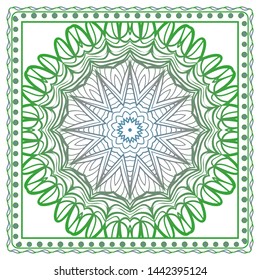 Design Print For Kerchief. The Pattern Of Geometric Ornament. Vector Illustration. The Idea For Design Prints For Neck Scarves, Carpets, Bandanas.