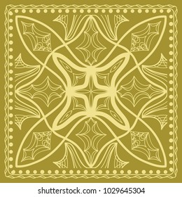 Design print for kerchief. The pattern of the mandala. Vector illustration. The idea for design prints for neck scarves, carpets, bandanas