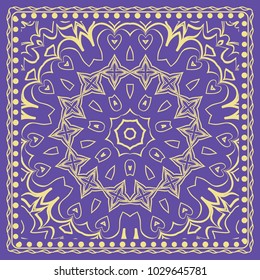 Design print for kerchief. The pattern of the mandala. Vector illustration. The idea for design prints for neck scarves, carpets, bandanas