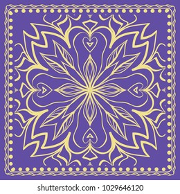 Design print for kerchief. The pattern of the mandala. Vector illustration. The idea for design prints for neck scarves, carpets, bandanas