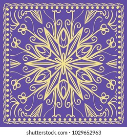Design print for kerchief. The pattern of the mandala. Vector illustration. The idea for design prints for neck scarves, carpets, bandanas