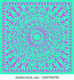Design print for kerchief. The pattern of the mandala. Vector illustration. The idea for design prints for neck scarves, carpets, bandanas