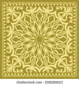 Design print for kerchief. The pattern of the mandala. Vector illustration. The idea for design prints for neck scarves, carpets, bandanas