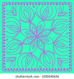 Design print for kerchief. The pattern of the mandala. Vector illustration. The idea for design prints for neck scarves, carpets, bandanas