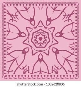 Design print for kerchief. The pattern of the mandala. Vector illustration. The idea for design prints for neck scarves, carpets, bandanas